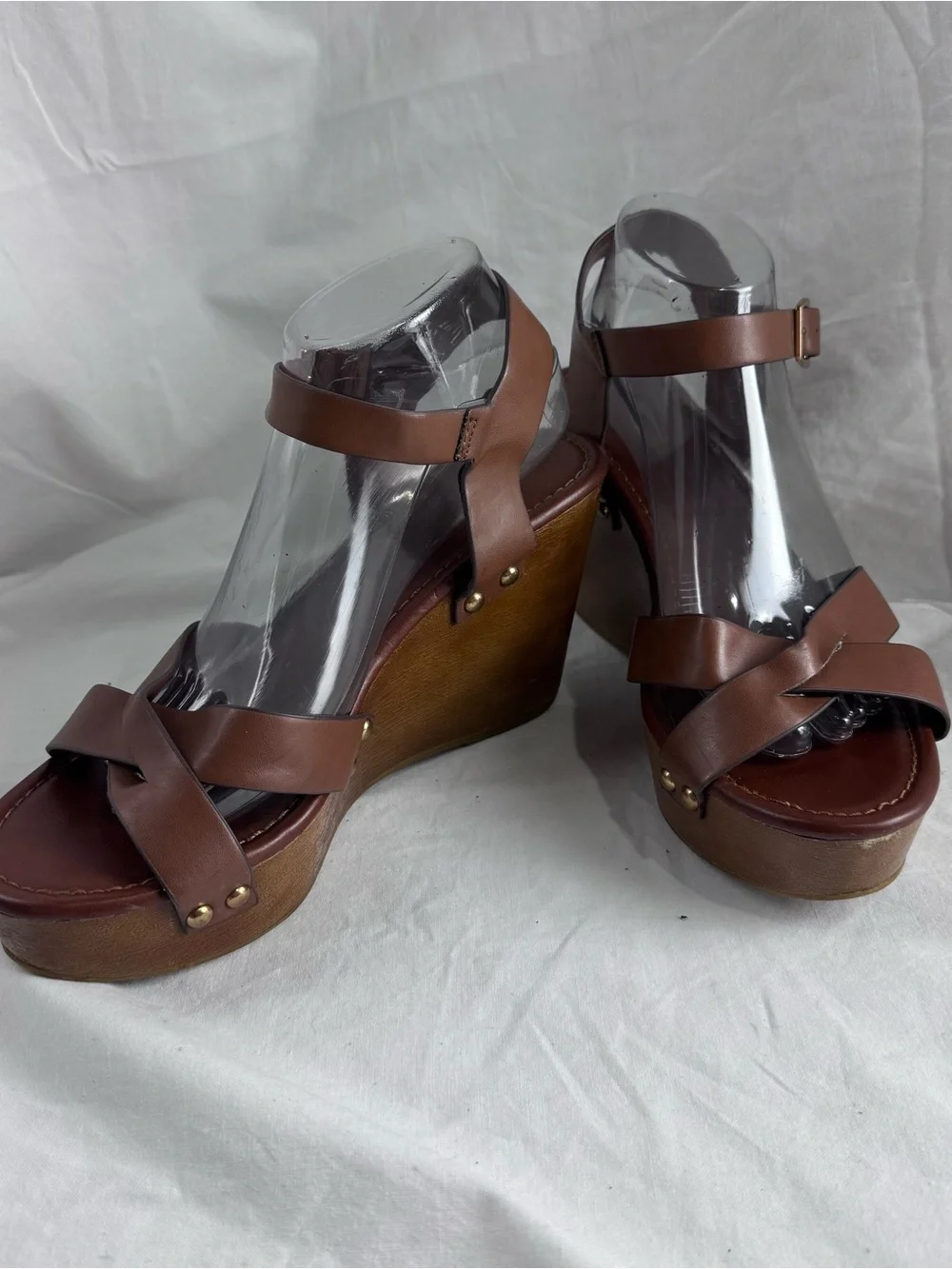 Maurices Brown Crisscross Platform Wedge Sandals
